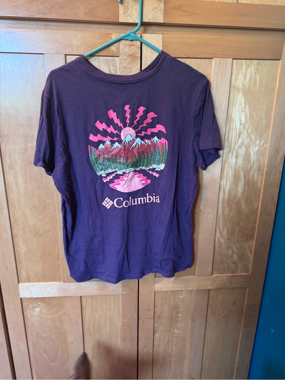 Columbia Purple Tee with Pink & Green Mountain Graphic